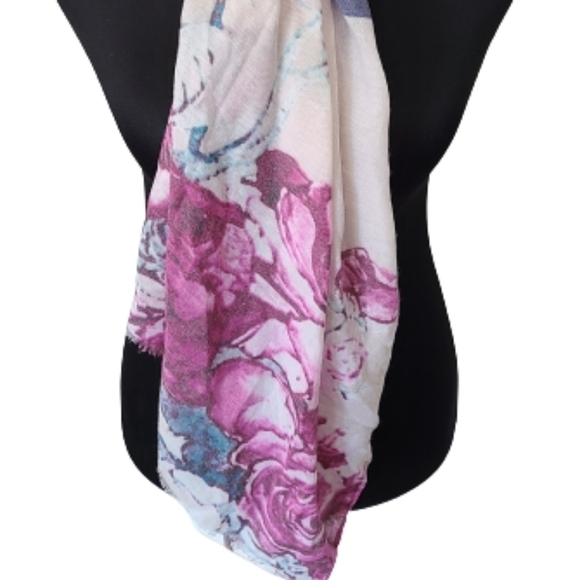 TRÏBE Cotton Pink & Purple Floral Print Scarf Wrap NWT - Picture 2 of 6